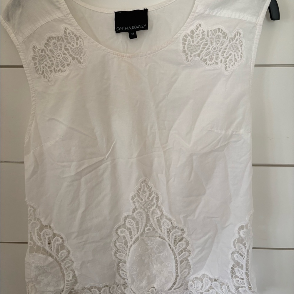 Cynthia Rowley White Sleeveless Lace-Trim Camisole